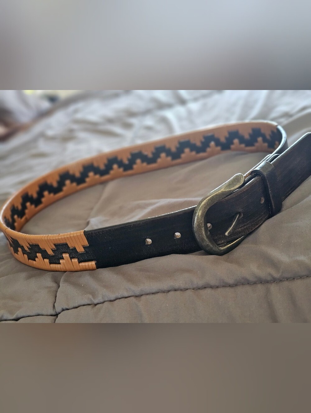 PISTIL Black Leather Woven Geometric Belt Size S | Southwestern Boho Chic